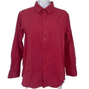 Arrow Womens L Shirt Red Maroon Long Sleeve Career Work Button Up